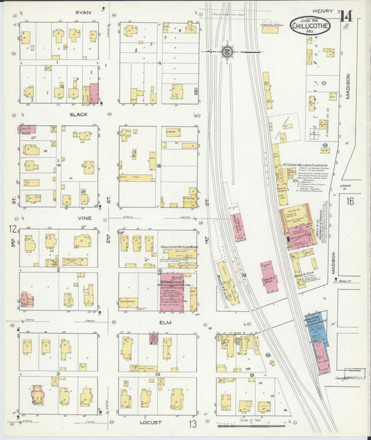 Sanborn Fire Insurance Map from Chillicothe, Livingston County, Missouri (1916), Sheet #0014 - Historic Sanborn Fire Insurance Map Print, vintage old map wall art, antique decor, genealogy gift, Missouri Missouri map