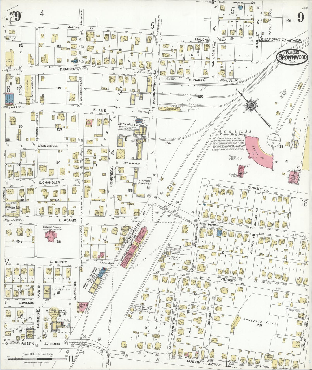 Sanborn Fire Insurance Map from Brownwood, Brown County, Texas (1923), Sheet #0009 - Complete Map Set gallery image, historic Sanborn map, vintage wall art, Texas Texas