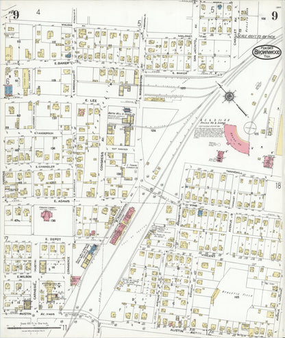 Sanborn Fire Insurance Map from Brownwood, Brown County, Texas (1923), Sheet #0009 - Complete Map Set gallery image, historic Sanborn map, vintage wall art, Texas Texas