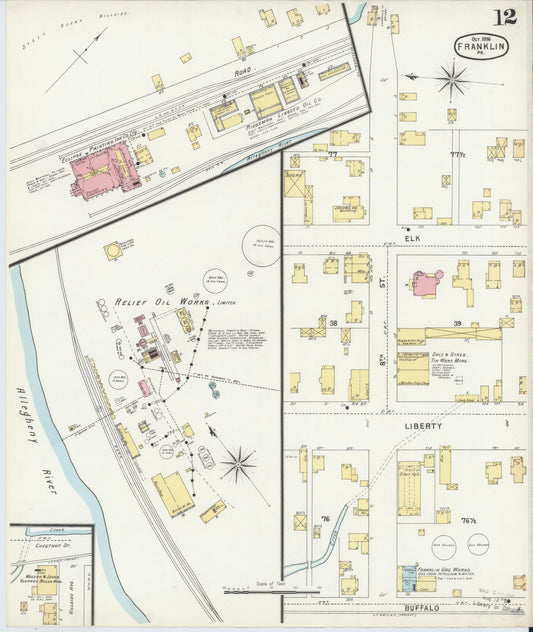 Sanborn Fire Insurance Map from Franklin, Venango County, Pennsylvania (1896), Sheet #0012 - Historic Sanborn Fire Insurance Map Print, vintage old map wall art, antique decor, genealogy gift, Pennsylvania Pennsylvania map