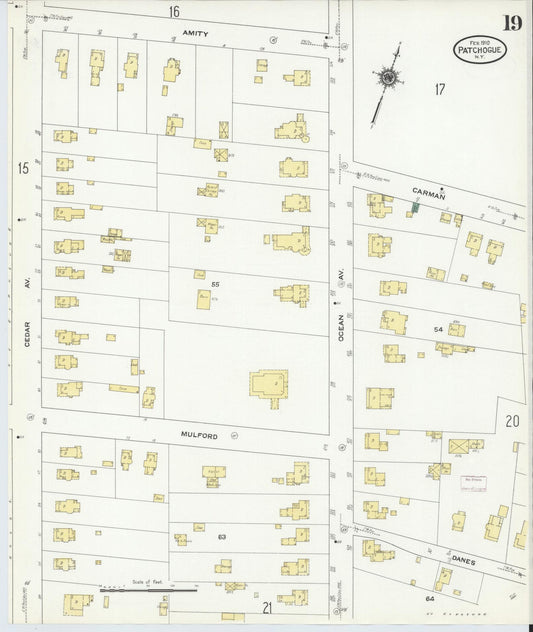 Sanborn Fire Insurance Map from Patchogue, Suffolk County, New York (1910), Sheet #0019 - Historic Sanborn Fire Insurance Map Print, vintage old map wall art, antique decor, genealogy gift, New York New York map