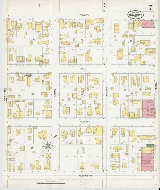 Sanborn Fire Insurance Map from Beaumont, Jefferson County, Texas (1902), Sheet #0007 - Historic Sanborn Fire Insurance Map Print, vintage old map wall art, antique decor, genealogy gift, Texas Texas map