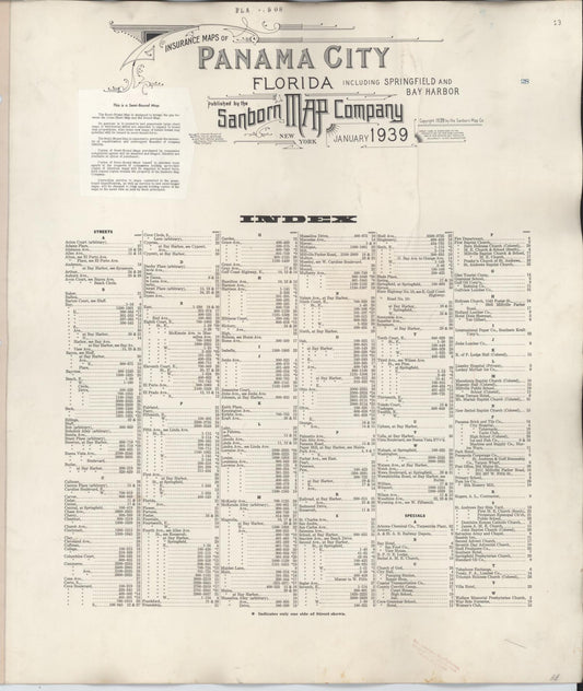 Sanborn Fire Insurance Map from Panama City, Bay County, Florida (1950), Sheet #0001 - Historic Sanborn Fire Insurance Map Print, vintage old map wall art, antique decor, genealogy gift, Florida Florida map