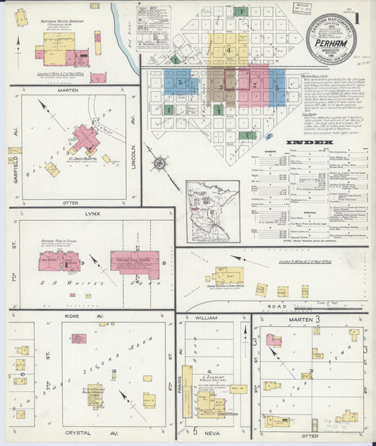 Sanborn Fire Insurance Map from Perham, Otter Tail County, Minnesota (1916), Sheet #0001 - Historic Sanborn Fire Insurance Map Print, vintage old map wall art, antique decor, genealogy gift, Minnesota Minnesota map