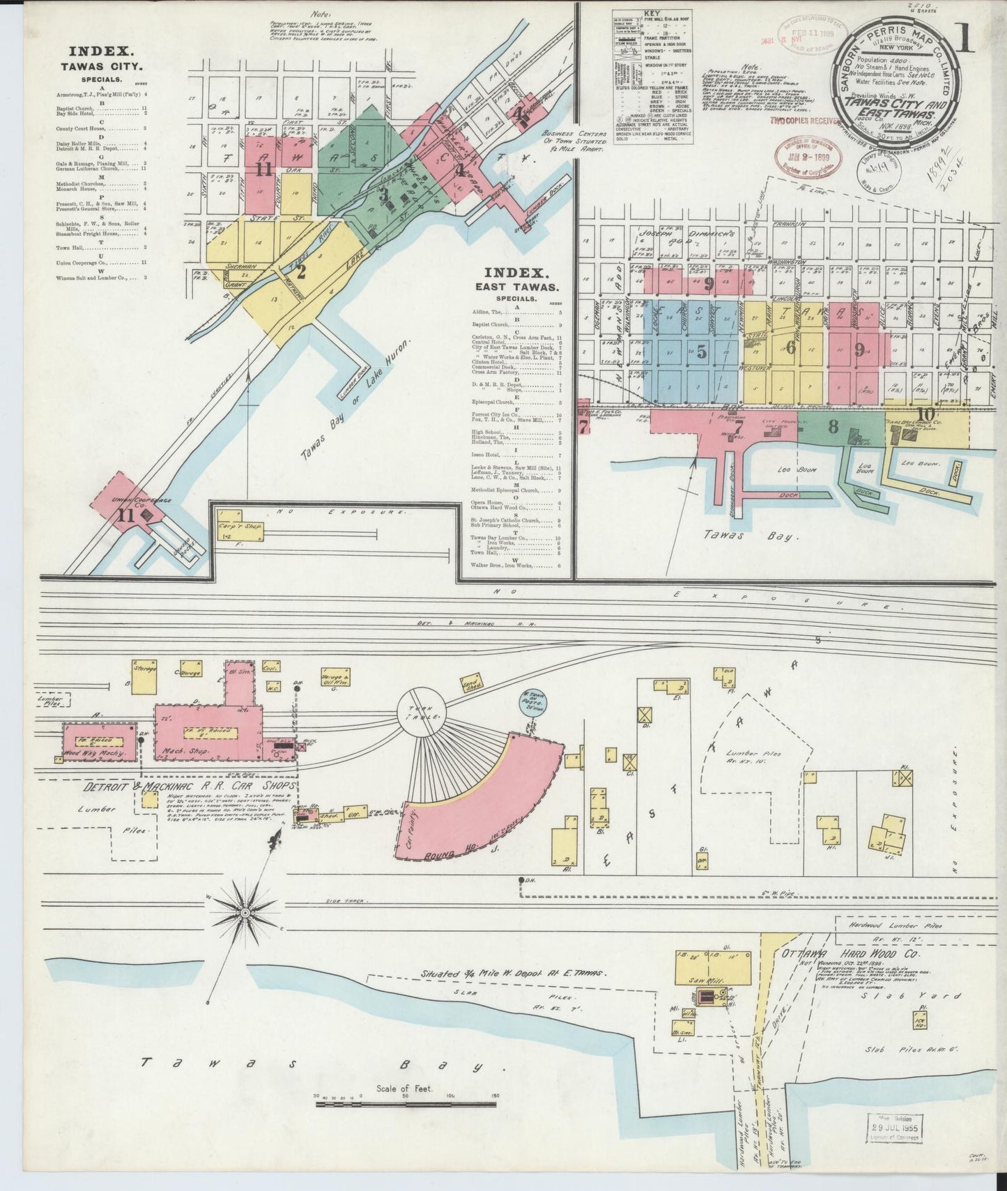 Sanborn Fire Insurance Map from East Tawas, Iosco County, Michigan (1898), Sheet #0001 - Historic Sanborn Fire Insurance Map Print, vintage old map wall art, antique decor, genealogy gift, Michigan Michigan map