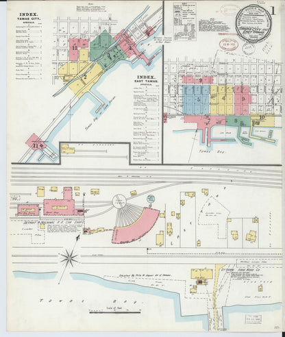 Sanborn Fire Insurance Map from East Tawas, Iosco County, Michigan (1898), Sheet #0001 - Historic Sanborn Fire Insurance Map Print, vintage old map wall art, antique decor, genealogy gift, Michigan Michigan map