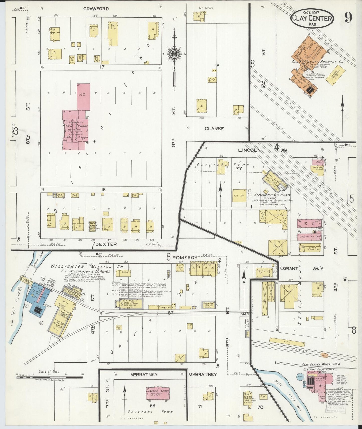Sanborn Fire Insurance Map from Clay Center, Clay County, Kansas (1917), Sheet #0009 - Historic Sanborn Fire Insurance Map Print, vintage old map wall art, antique decor, genealogy gift, Kansas Kansas map