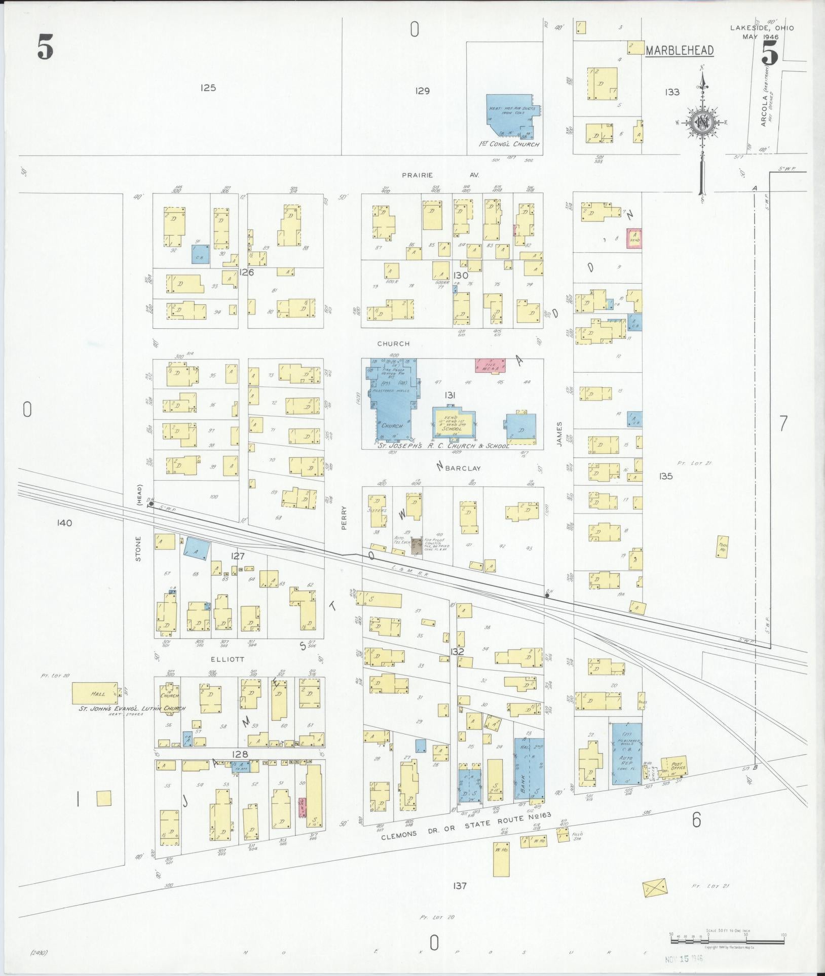 Sanborn Fire Insurance Map from Lakeside, Ottawa County, Ohio (1946), Sheet #0005 - Historic Sanborn Fire Insurance Map Print, vintage old map wall art, antique decor, genealogy gift, Ohio Ohio map