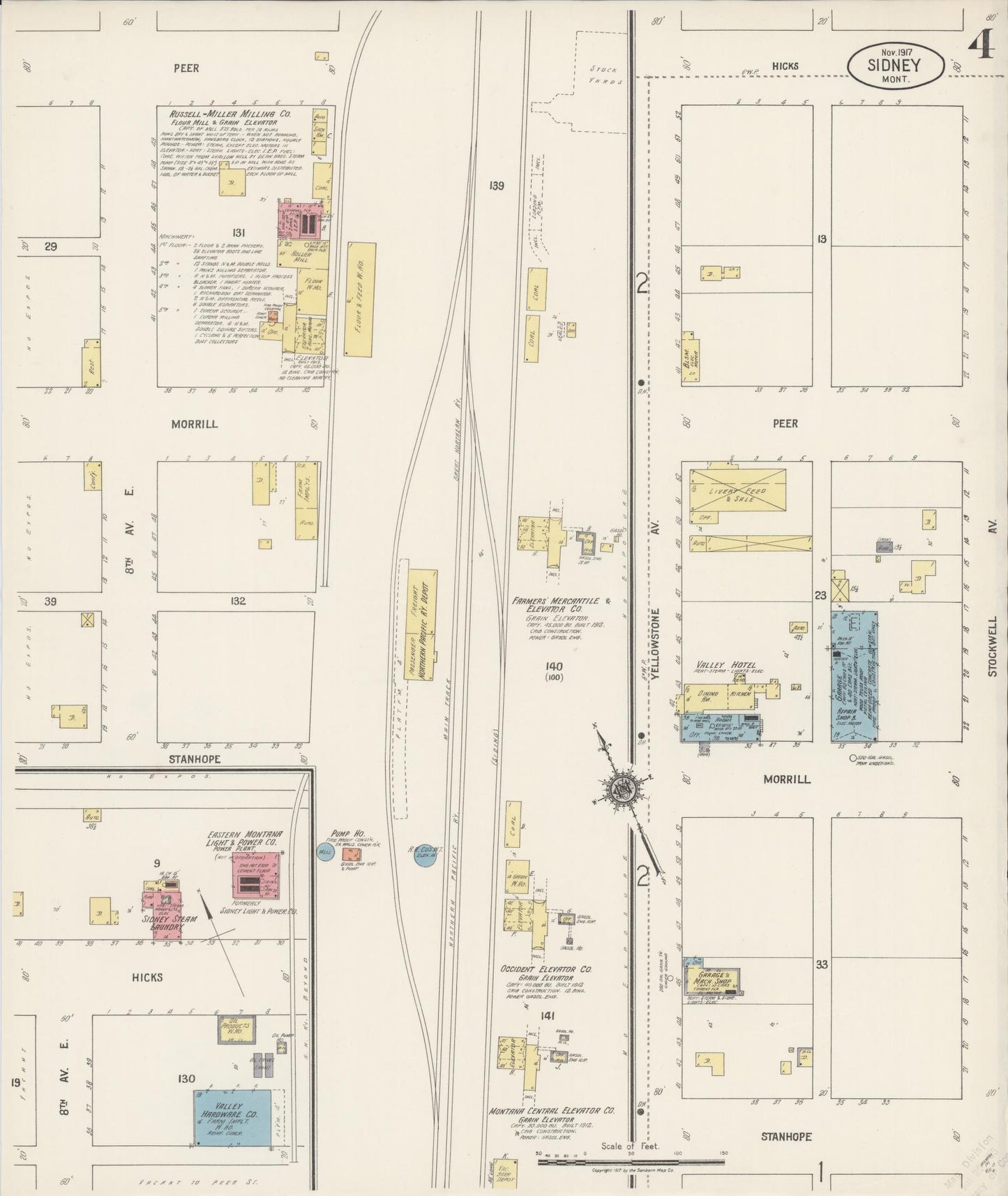 Sanborn Fire Insurance Map from Sidney, Richland County, Montana (1917), Sheet #0004 - Historic Sanborn Fire Insurance Map Print, vintage old map wall art, antique decor, genealogy gift, Montana Montana map