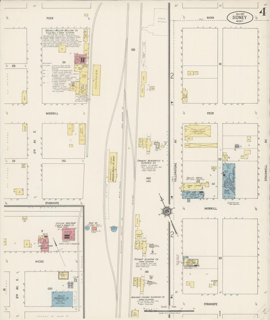 Sanborn Fire Insurance Map from Sidney, Richland County, Montana (1917), Sheet #0004 - Historic Sanborn Fire Insurance Map Print, vintage old map wall art, antique decor, genealogy gift, Montana Montana map