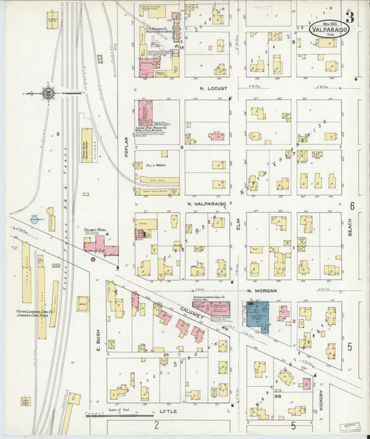 Sanborn Fire Insurance Map from Valparaiso, Porter County, Indiana (1910), Sheet #0003 - Historic Sanborn Fire Insurance Map Print, vintage old map wall art, antique decor, genealogy gift, Indiana Indiana map