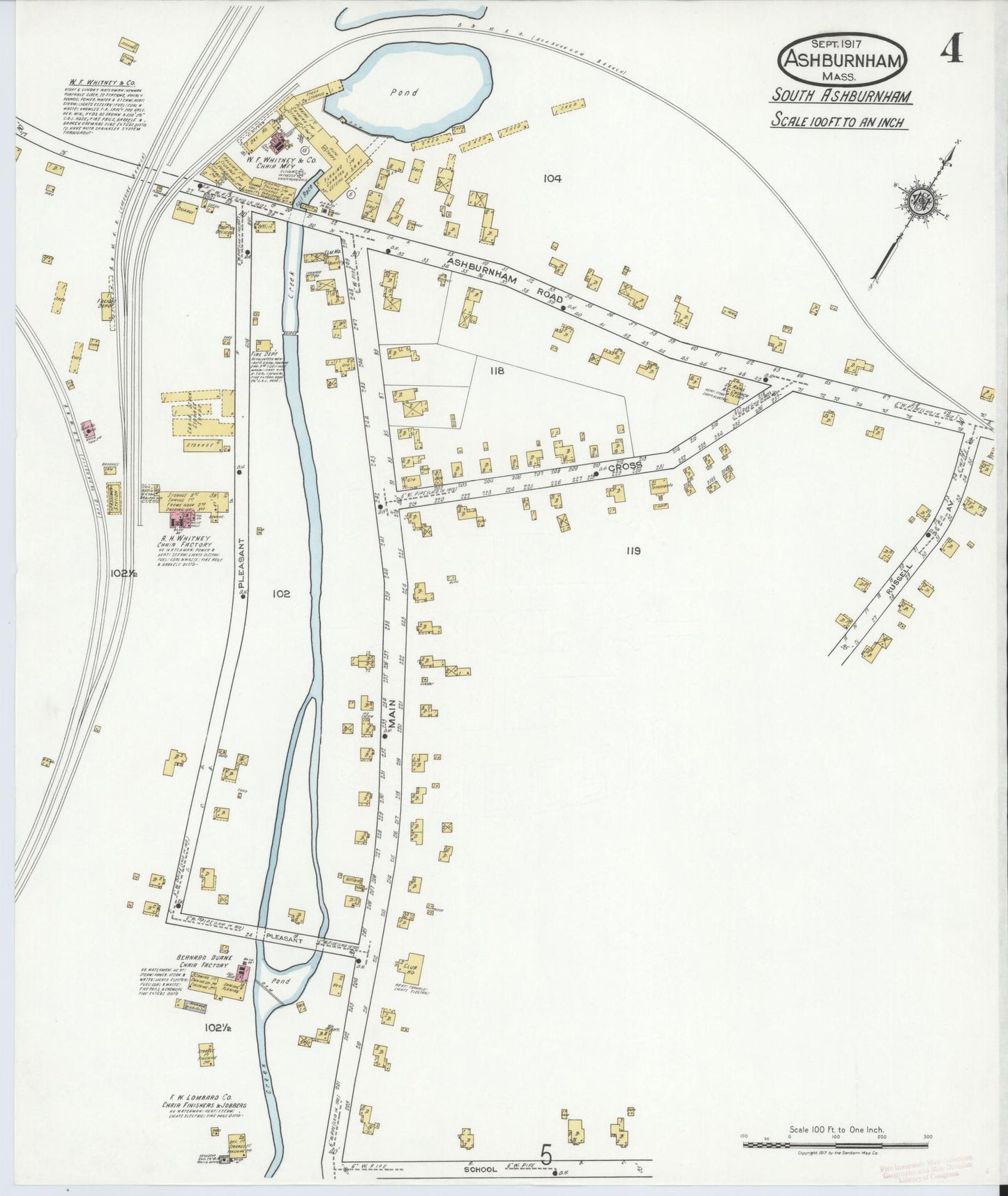 Sanborn Fire Insurance Map from Ashburnham, Worcester County, Massachusetts (1917), Sheet #0004 - Historic Sanborn Fire Insurance Map Print, vintage old map wall art, antique decor, genealogy gift, Massachusetts Massachusetts map