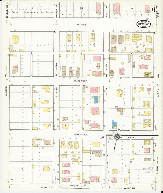 Sanborn Fire Insurance Map from Deming, Luna County, New Mexico (1917), Sheet #0006 - Historic Sanborn Fire Insurance Map Print, vintage old map wall art, antique decor, genealogy gift, New Mexico New Mexico map