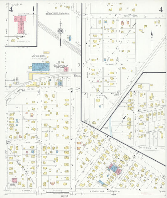 Sanborn Fire Insurance Map from Crystal Lake, McHenry County, Illinois (1936), Sheet #0004 - Historic Sanborn Fire Insurance Map Print, vintage old map wall art, antique decor, genealogy gift, Illinois Illinois map