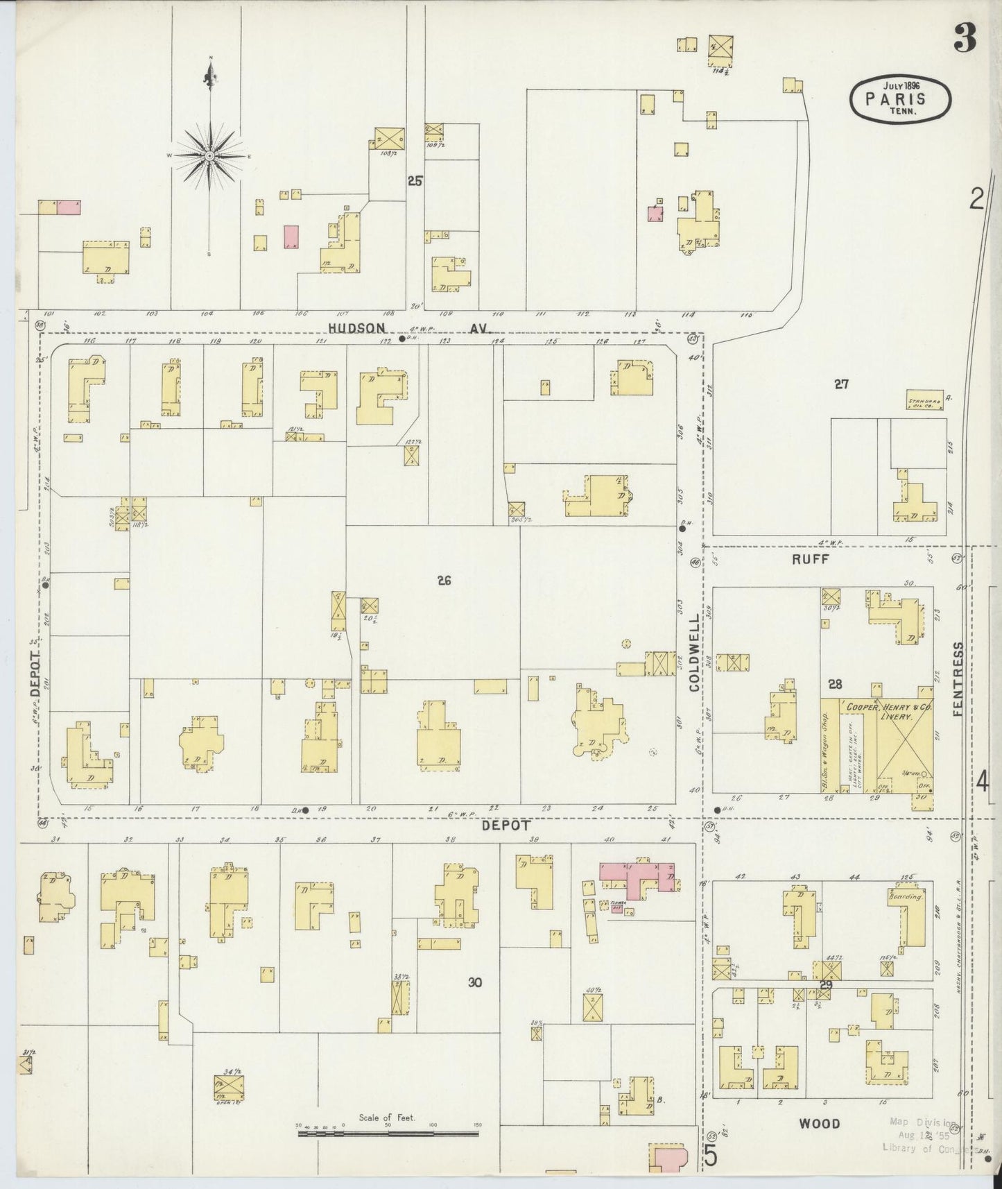Sanborn Fire Insurance Map from Paris, Henry County, Tennessee (1896), Sheet #0003 - Complete Map Set gallery image, historic Sanborn map, vintage wall art, Tennessee Tennessee