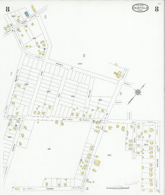 Sanborn Fire Insurance Map from Fairfield, Fairfield County, Connecticut (1930), Sheet #0008 - Historic Sanborn Fire Insurance Map Print, vintage old map wall art, antique decor, genealogy gift, Connecticut Connecticut map