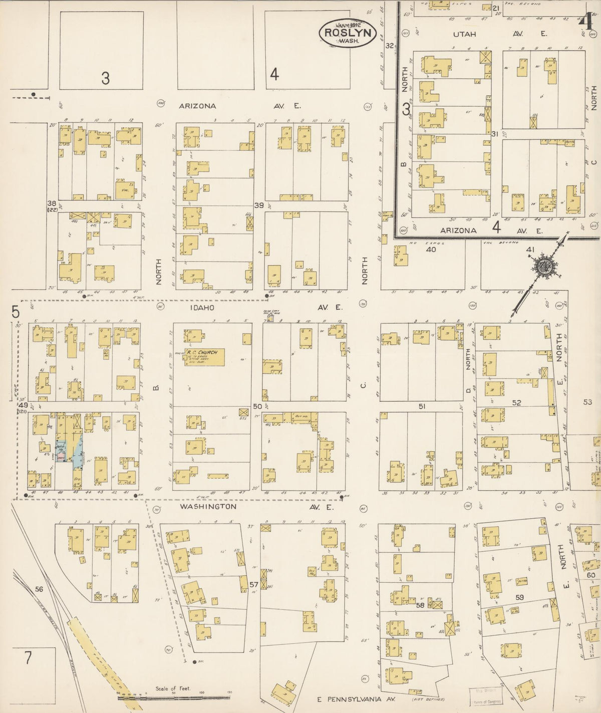 Sanborn Fire Insurance Map from Roslyn, Kittitas County, Washington (1912), Sheet #0004 - Historic Sanborn Fire Insurance Map Print, vintage old map wall art, antique decor, genealogy gift, Washington Washington map