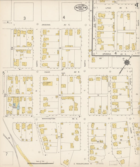 Sanborn Fire Insurance Map from Roslyn, Kittitas County, Washington (1912), Sheet #0004 - Historic Sanborn Fire Insurance Map Print, vintage old map wall art, antique decor, genealogy gift, Washington Washington map