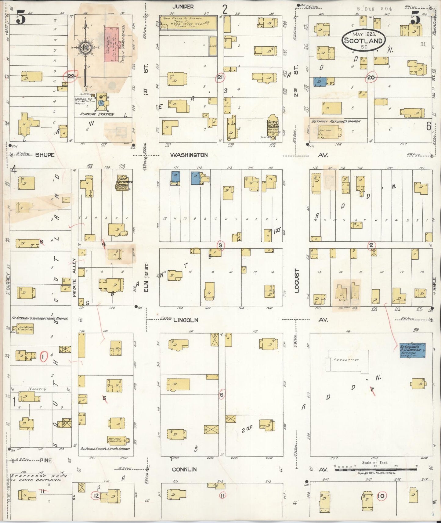 Sanborn Fire Insurance Map from Scotland, Bon Homme County, South Dakota (1935), Sheet #0005 - Complete Map Set gallery image, historic Sanborn map, vintage wall art, South Dakota South Dakota