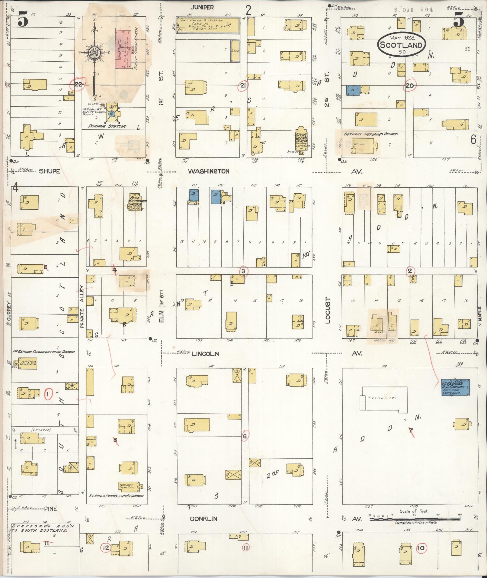 Sanborn Fire Insurance Map from Scotland, Bon Homme County, South Dakota (1935), Sheet #0005 - Complete Map Set gallery image, historic Sanborn map, vintage wall art, South Dakota South Dakota