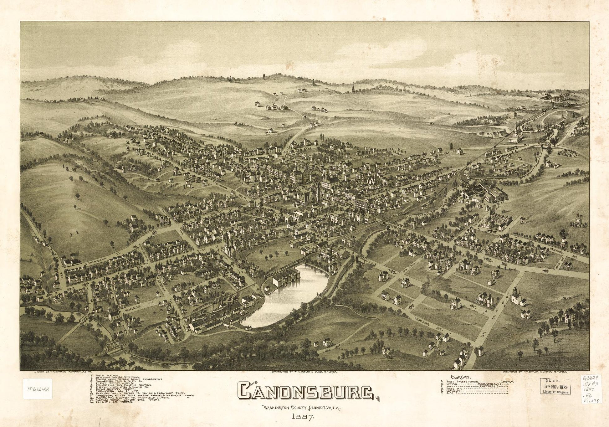 Canonsburg, Washington County, Pennsylvania 1897 (1897) – Historic Bird’s-Eye View Panorama Print