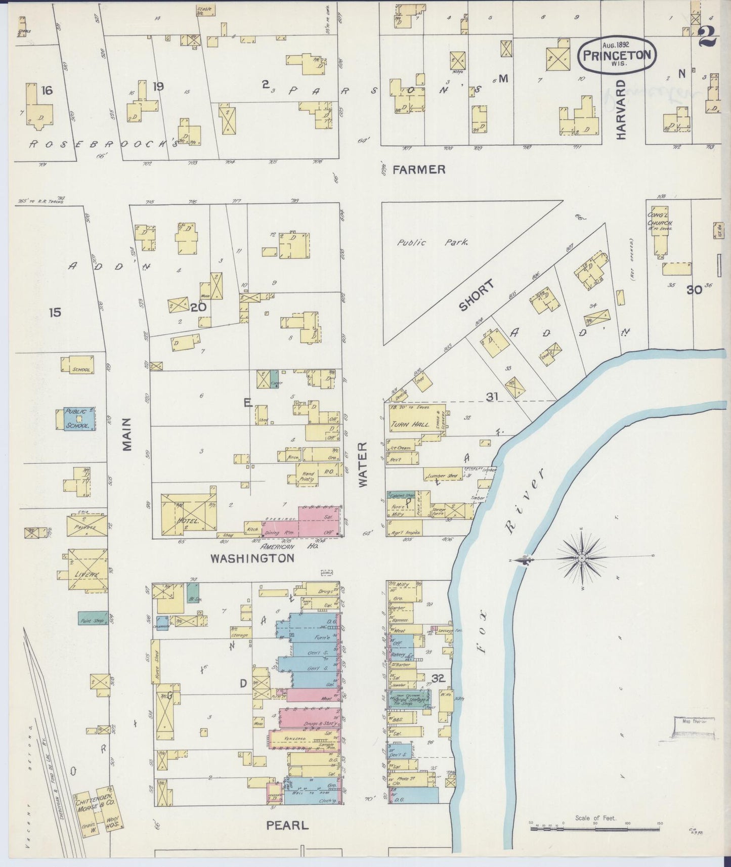 Sanborn Fire Insurance Map from Princeton, Green Lake County, Wisconsin (1892), Sheet #0002 - Complete Map Set gallery image, historic Sanborn map, vintage wall art, Wisconsin Wisconsin