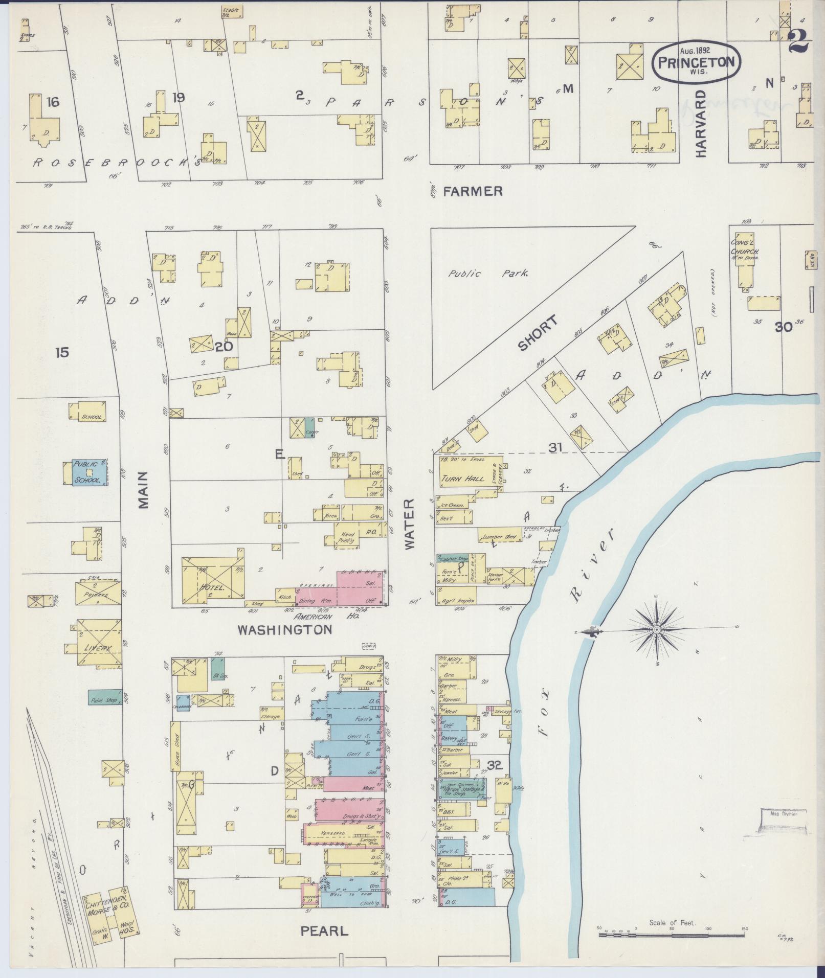 Sanborn Fire Insurance Map from Princeton, Green Lake County, Wisconsin (1892), Sheet #0002 - Complete Map Set gallery image, historic Sanborn map, vintage wall art, Wisconsin Wisconsin