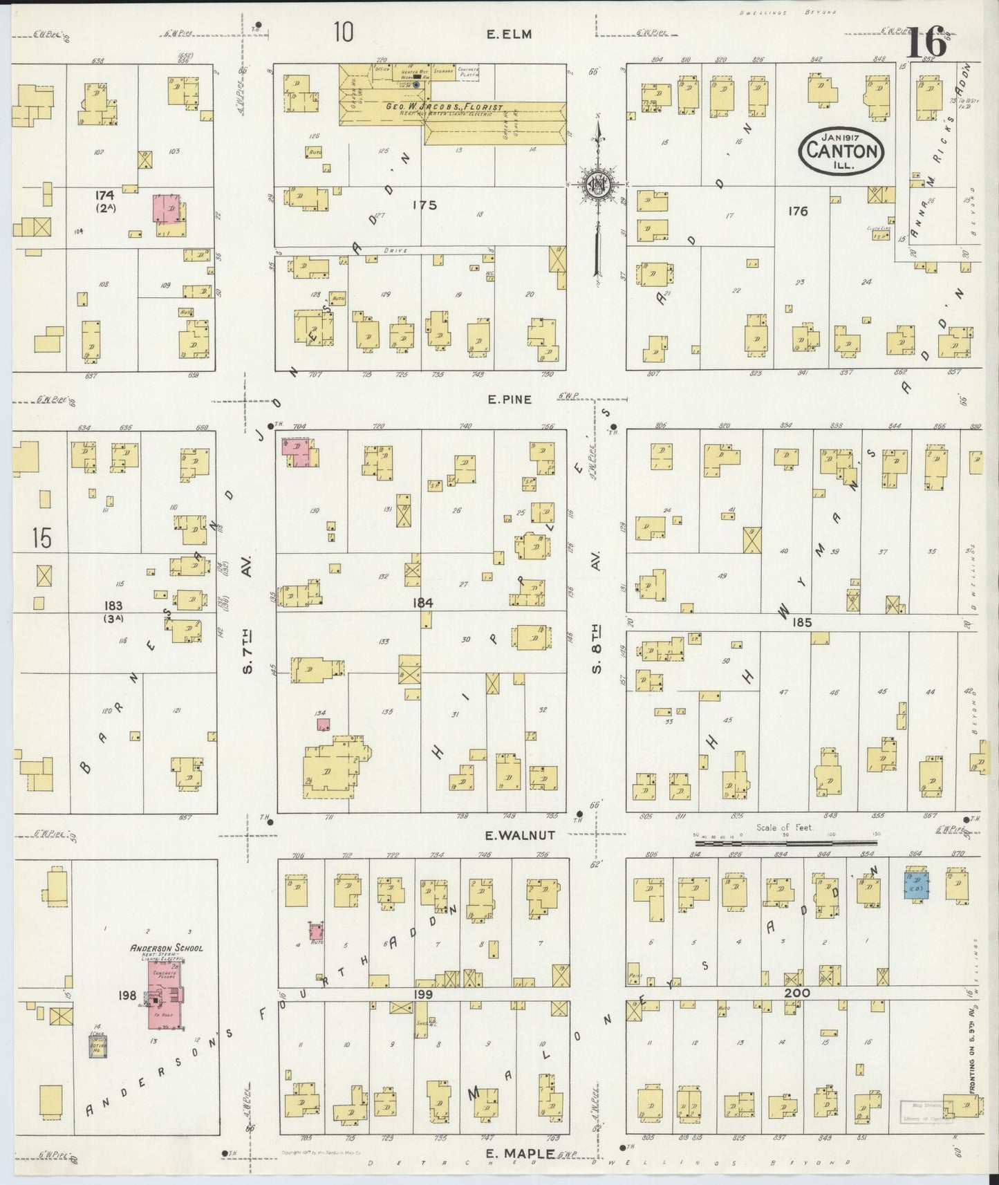 Sanborn Fire Insurance Map from Canton, Fulton County, Illinois (1917), Sheet #0016 - Historic Sanborn Fire Insurance Map Print, vintage old map wall art, antique decor, genealogy gift, Illinois Illinois map