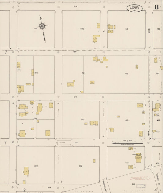 Sanborn Fire Insurance Map from Arcata, Humboldt County, California (1919), Sheet #0008 - Historic Sanborn Fire Insurance Map Print, vintage old map wall art, antique decor, genealogy gift, California California map
