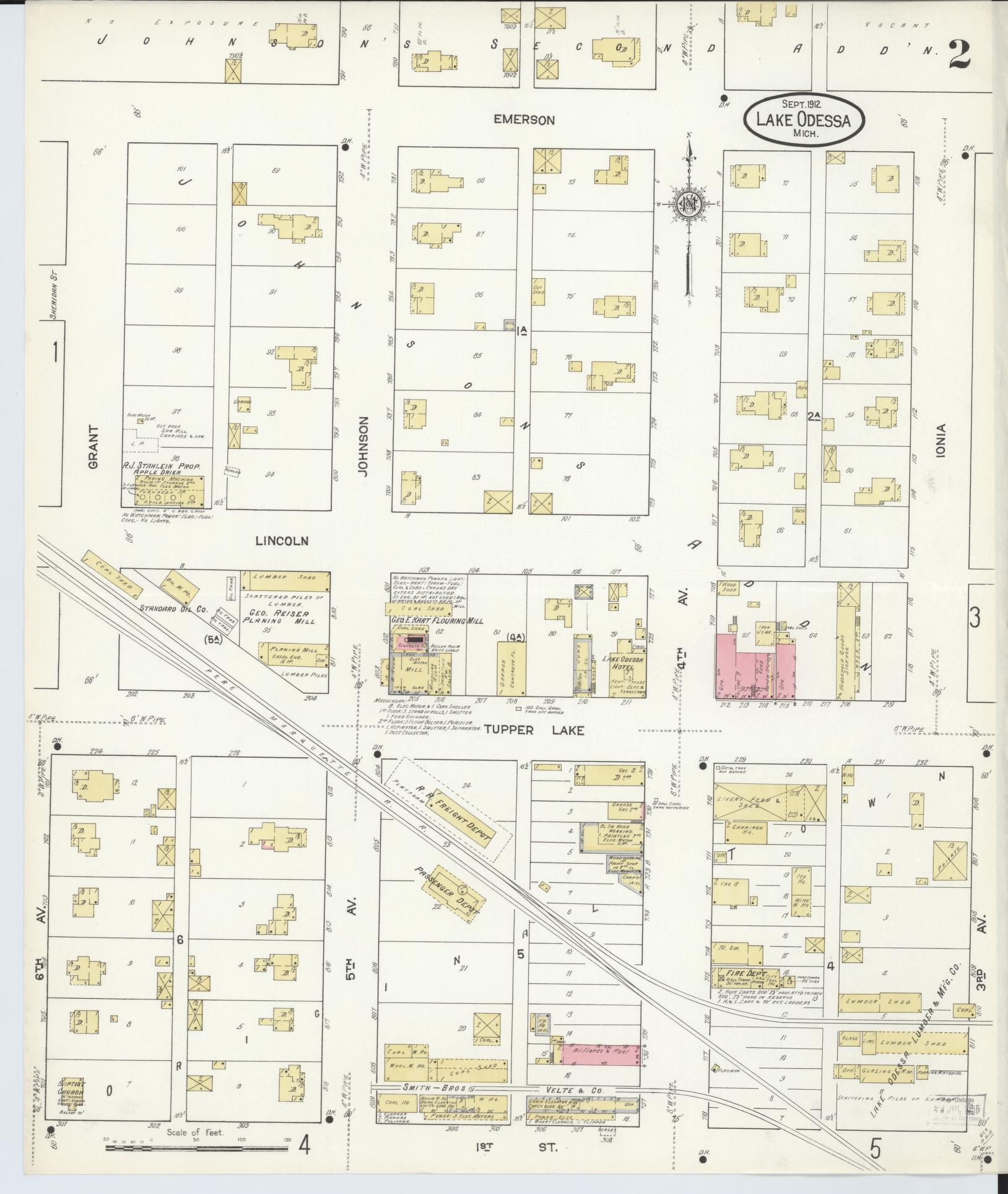 Sanborn Fire Insurance Map from Lake Odessa, Ionia County, Michigan (1912), Sheet #0002 - Complete Map Set gallery image, historic Sanborn map, vintage wall art, Michigan Michigan