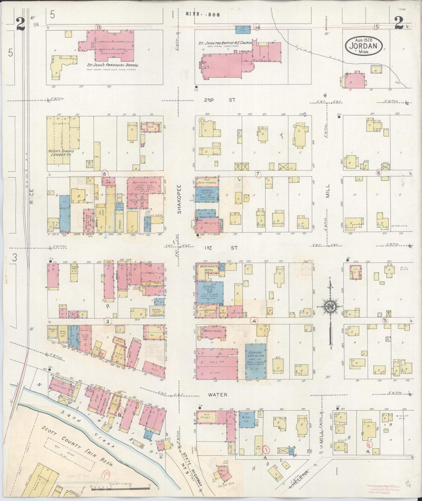 Sanborn Fire Insurance Map from Jordan, Scott County, Minnesota (1933), Sheet #0002 - Historic Sanborn Fire Insurance Map Print, vintage old map wall art, antique decor, genealogy gift, Minnesota Minnesota map