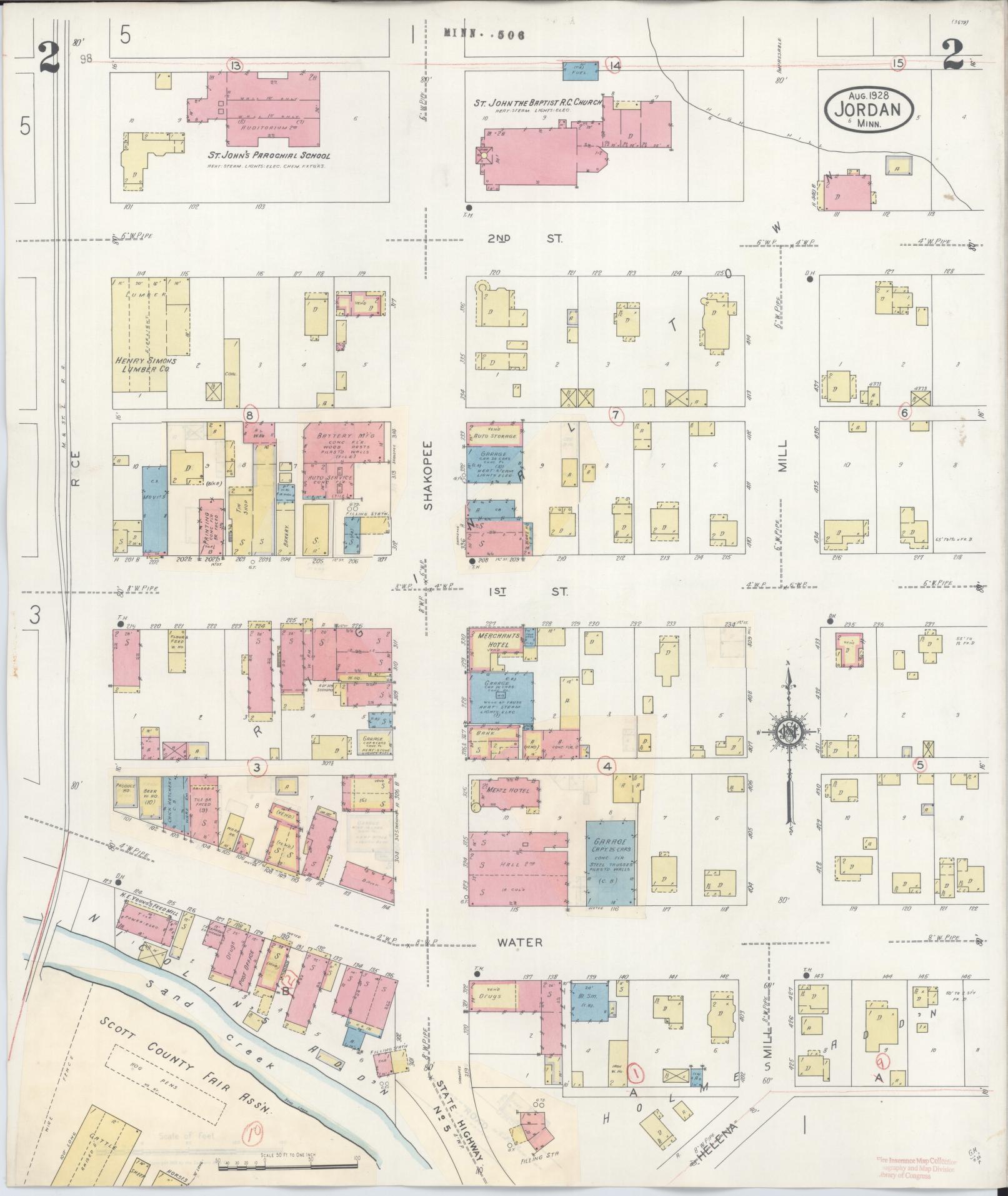 Sanborn Fire Insurance Map from Jordan, Scott County, Minnesota (1933), Sheet #0002 - Historic Sanborn Fire Insurance Map Print, vintage old map wall art, antique decor, genealogy gift, Minnesota Minnesota map