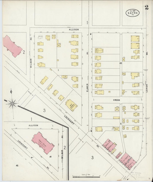 Sanborn Fire Insurance Map from Sayre, Bradford County, Pennsylvania (1897), Sheet #0002 - Historic Sanborn Fire Insurance Map Print, vintage old map wall art, antique decor, genealogy gift, Pennsylvania Pennsylvania map
