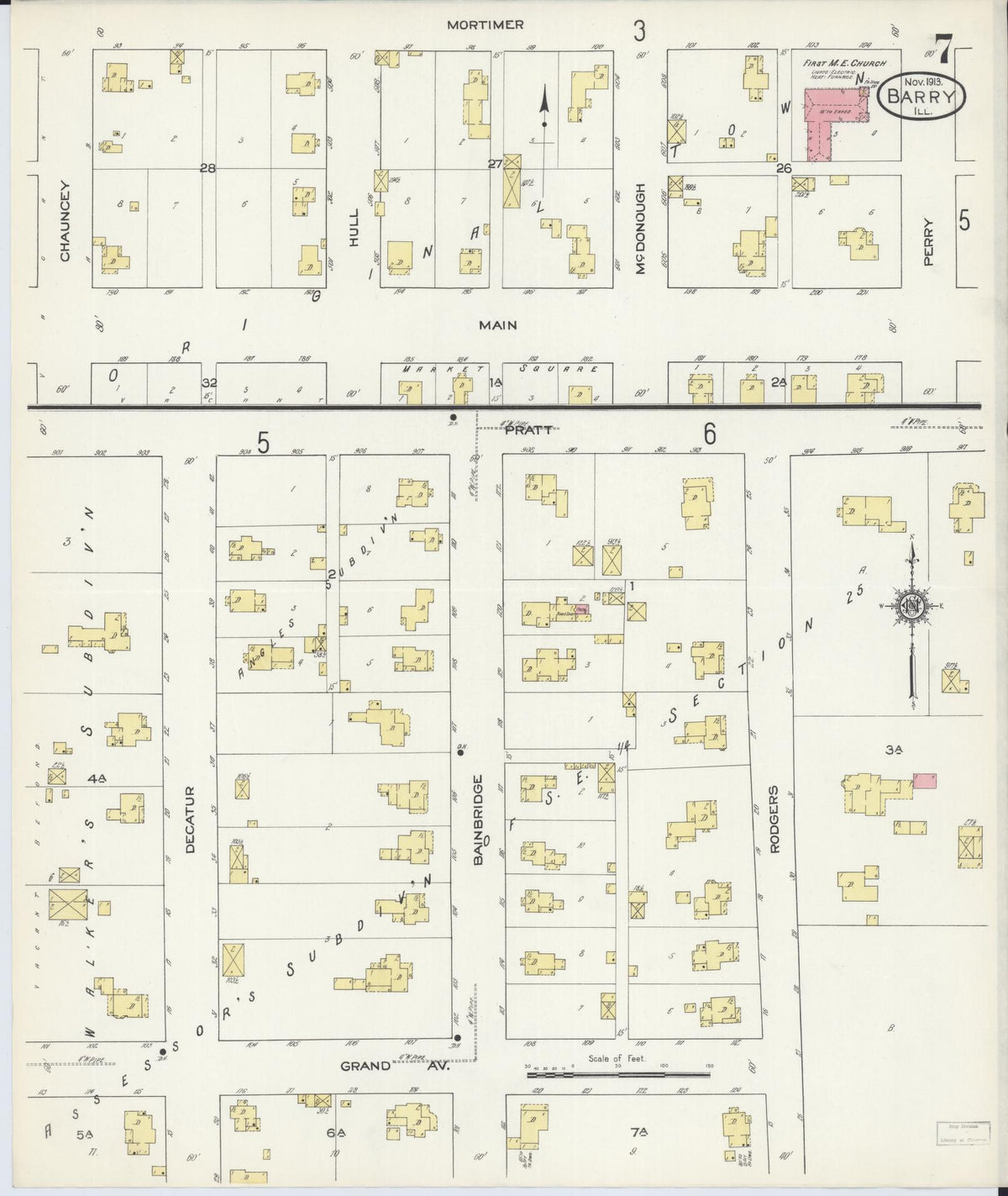 Sanborn Fire Insurance Map from Barry, Pike County, Illinois (1913), Sheet #0007 - Complete Map Set gallery image, historic Sanborn map, vintage wall art, Illinois Illinois