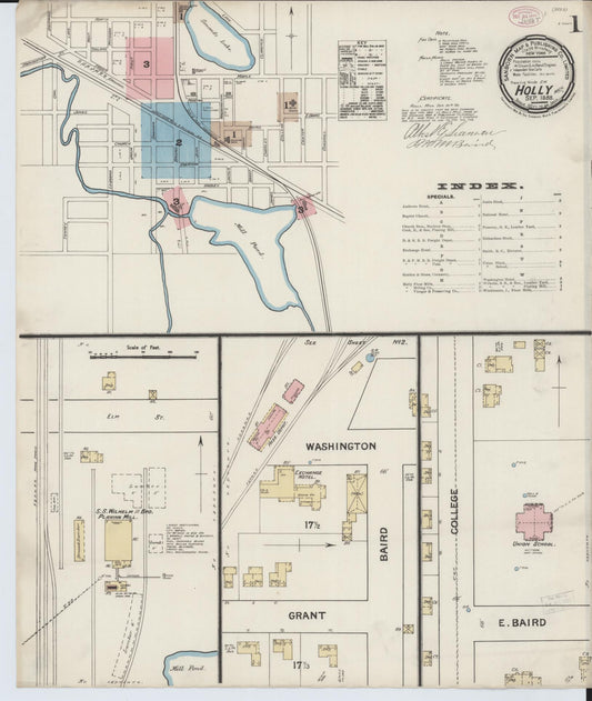 Sanborn Fire Insurance Map from Holly, Oakland County, Michigan (1888), Sheet #0001 - Complete Map Set gallery image, historic Sanborn map, vintage wall art, Michigan Michigan