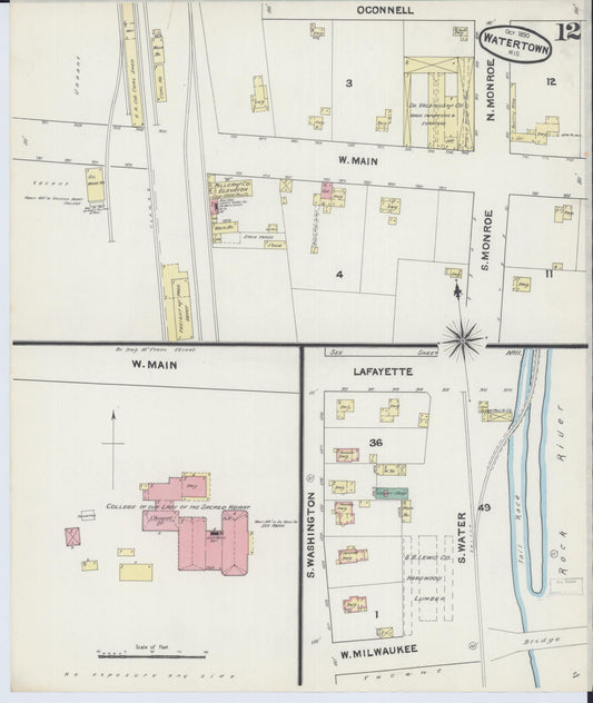 Sanborn Fire Insurance Map from Watertown, Jefferson County, Wisconsin (1890), Sheet #0012 - Historic Sanborn Fire Insurance Map Print, vintage old map wall art, antique decor, genealogy gift, Wisconsin Wisconsin map