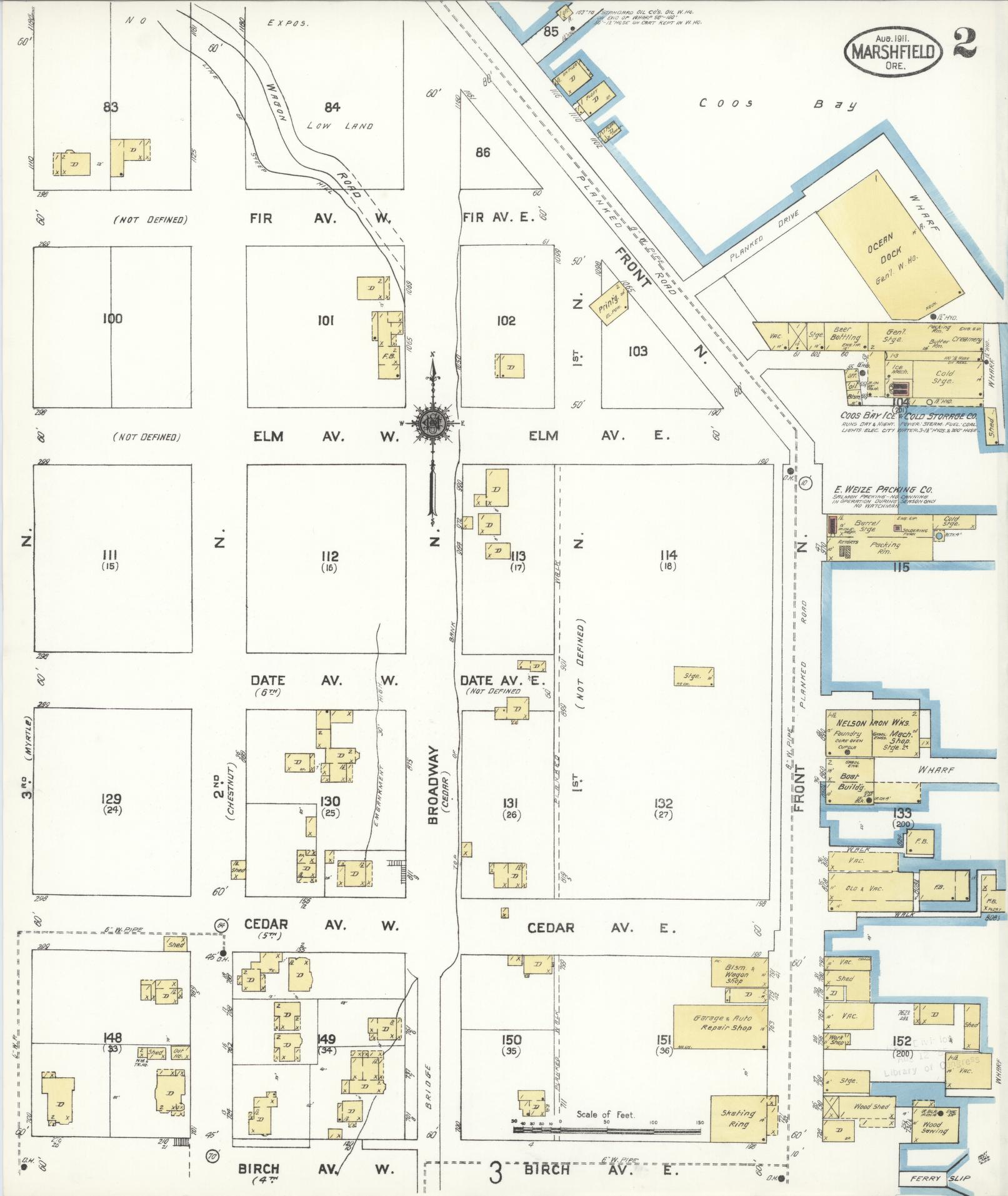 Sanborn Fire Insurance Map from Marshfield, Coos County, Oregon (1911), Sheet #0002 - Complete Map Set gallery image, historic Sanborn map, vintage wall art, Oregon Oregon