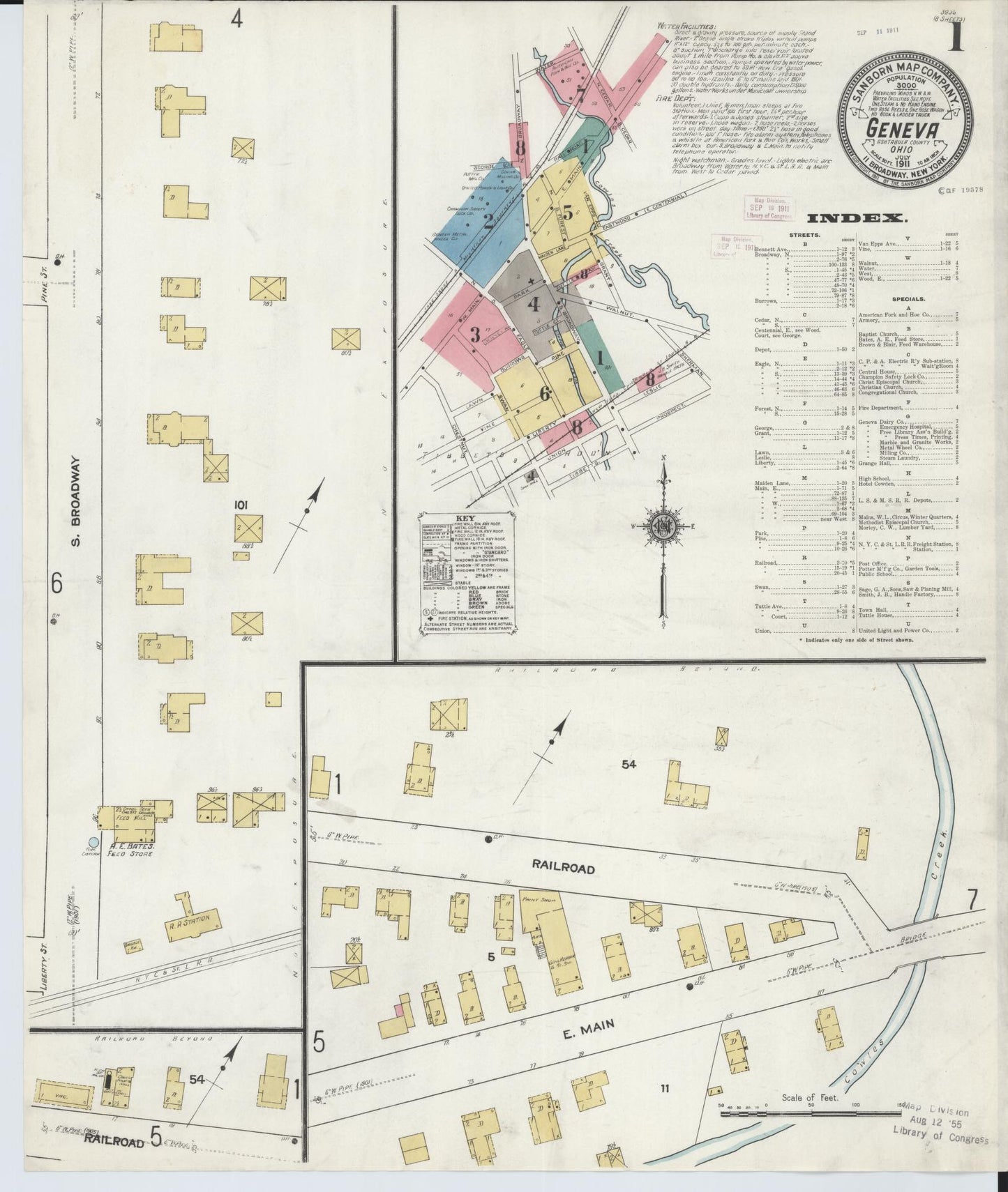 Sanborn Fire Insurance Map from Geneva, Ashtabula County, Ohio (1911), Sheet #0001 - Complete Map Set gallery image, historic Sanborn map, vintage wall art, Ohio Ohio