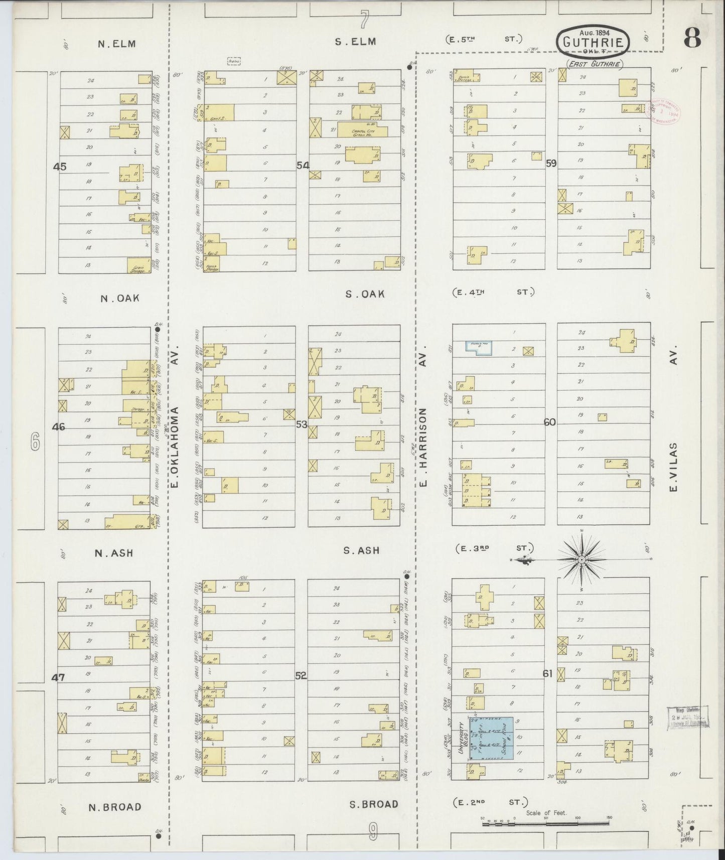 Sanborn Fire Insurance Map from Guthrie, Logan County, Oklahoma (1894), Sheet #0008 - Complete Map Set gallery image, historic Sanborn map, vintage wall art, Oklahoma Oklahoma