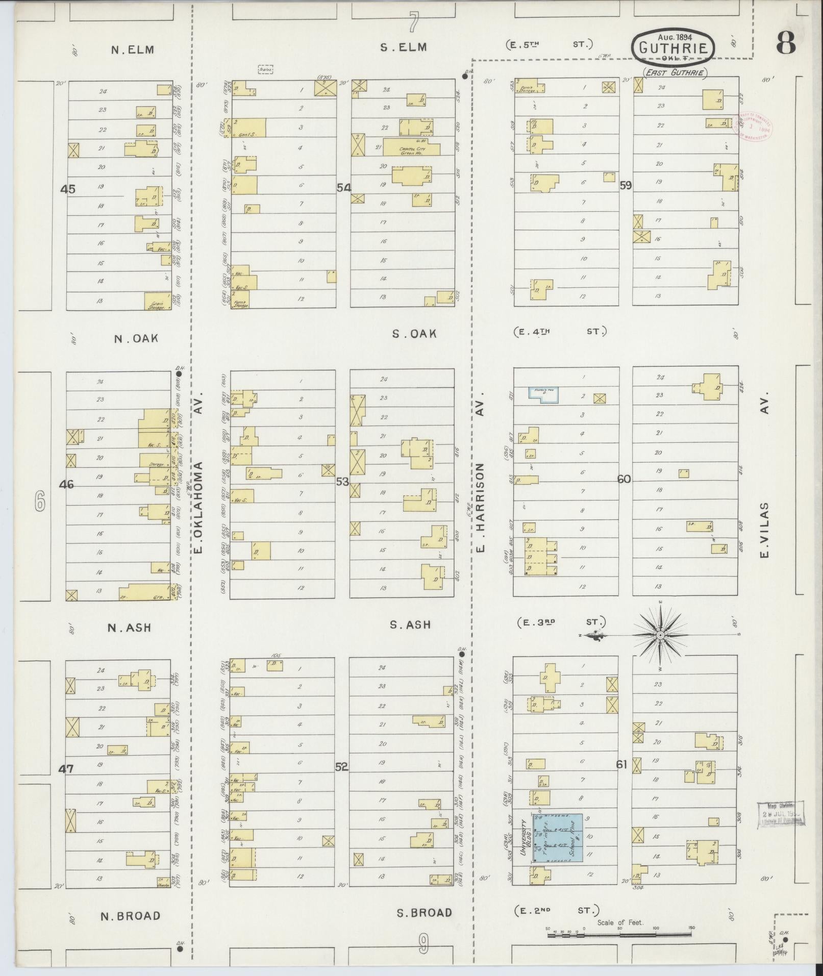 Sanborn Fire Insurance Map from Guthrie, Logan County, Oklahoma (1894), Sheet #0008 - Complete Map Set gallery image, historic Sanborn map, vintage wall art, Oklahoma Oklahoma