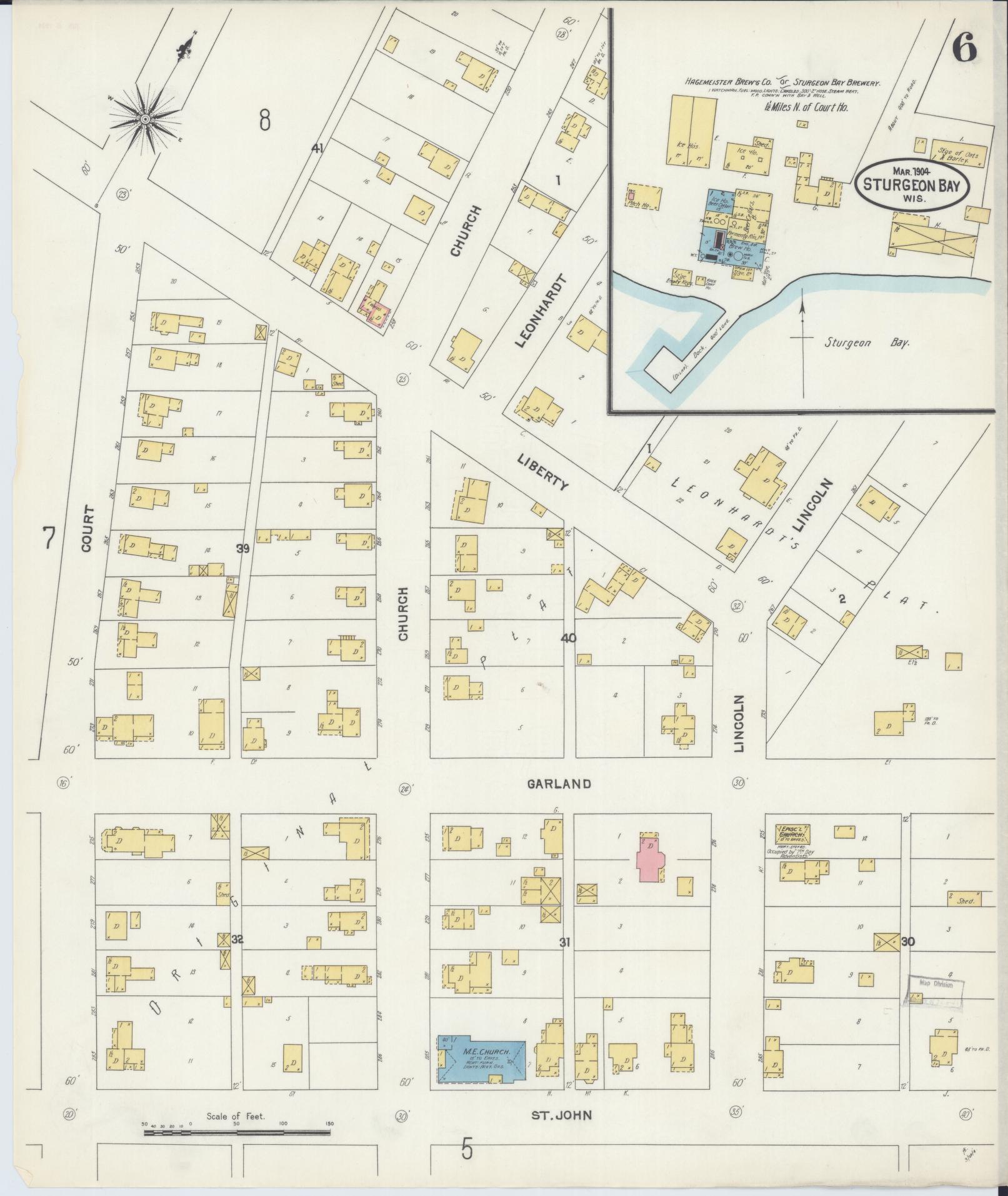 Sanborn Fire Insurance Map from Sturgeon Bay, Door County, Wisconsin (1904), Sheet #0006 - Complete Map Set gallery image, historic Sanborn map, vintage wall art, Wisconsin Wisconsin