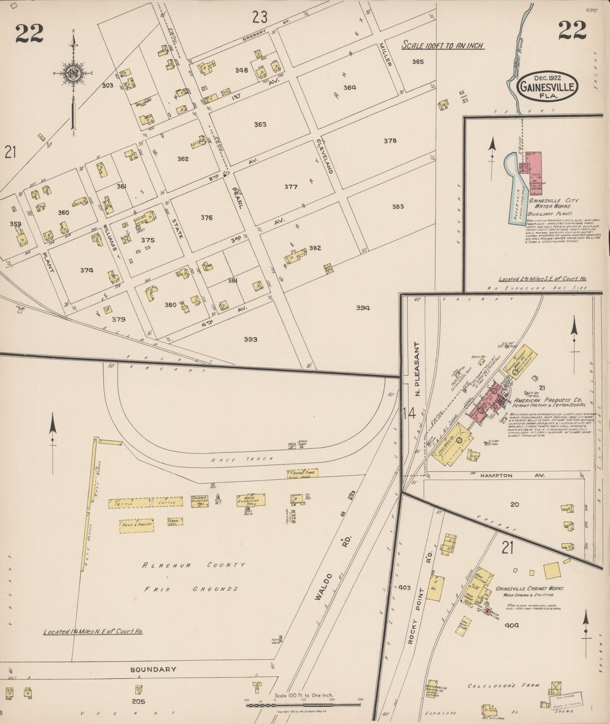 Sanborn Fire Insurance Map from Gainesville, Alachua County, Florida (1922), Sheet #0022 - Historic Sanborn Fire Insurance Map Print, vintage old map wall art, antique decor, genealogy gift, Florida Florida map