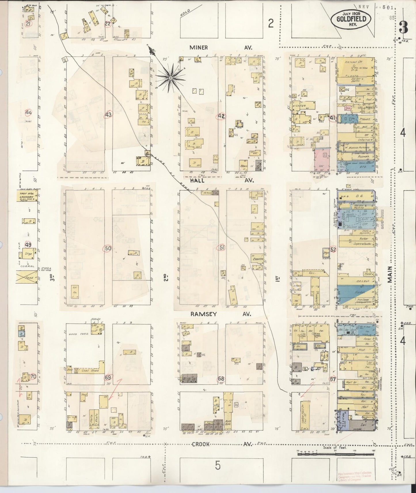 Sanborn Fire Insurance Map from Goldfield, Esmeralda County, Nevada (1917), Sheet #0003 - Historic Sanborn Fire Insurance Map Print, vintage old map wall art, antique decor, genealogy gift, Nevada Nevada map