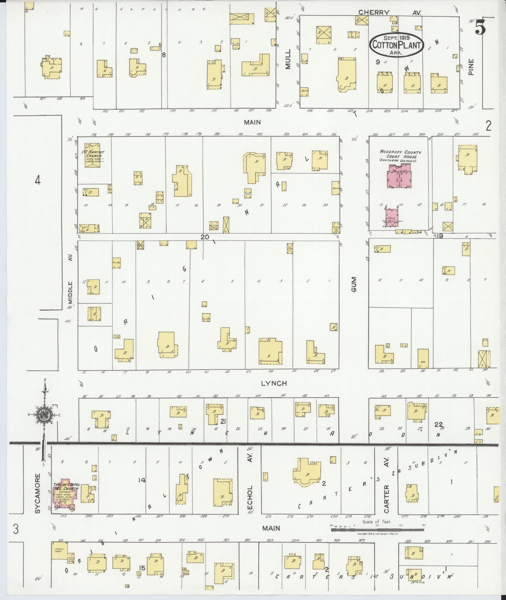 Sanborn Fire Insurance Map from Cotton Plant, Woodruff County, Arkansas (1919), Sheet #0005 - Complete Map Set gallery image, historic Sanborn map, vintage wall art, Arkansas Arkansas