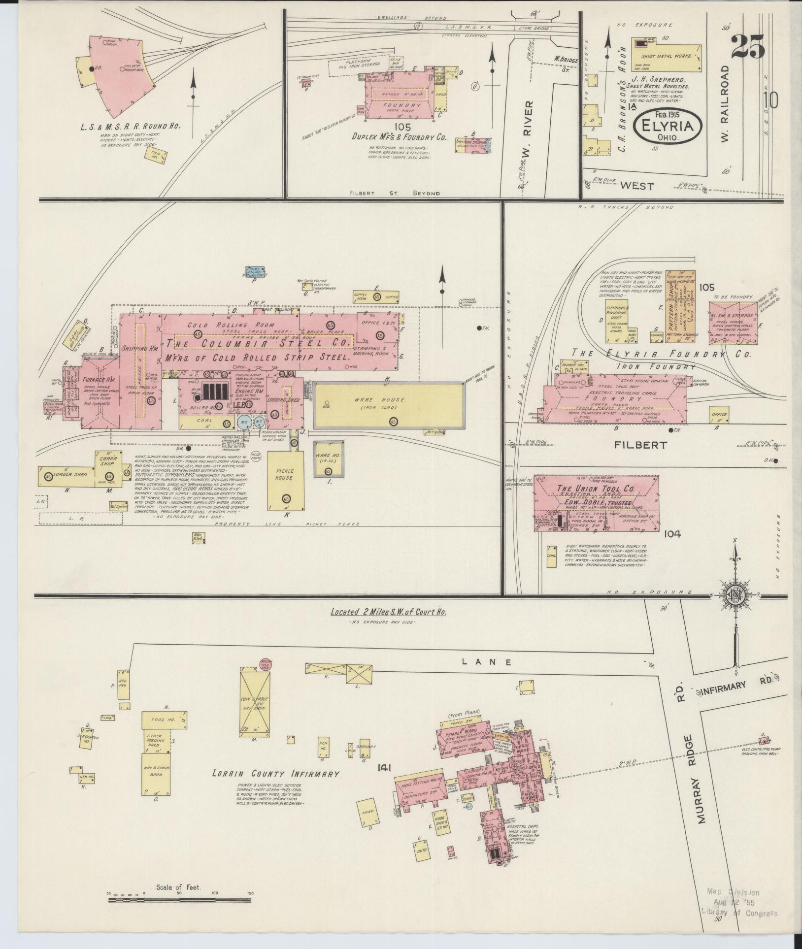 Sanborn Fire Insurance Map from Elyria, Lorain County, Ohio (1915), Sheet #0025 - Historic Sanborn Fire Insurance Map Print, vintage old map wall art, antique decor, genealogy gift, Ohio Ohio map