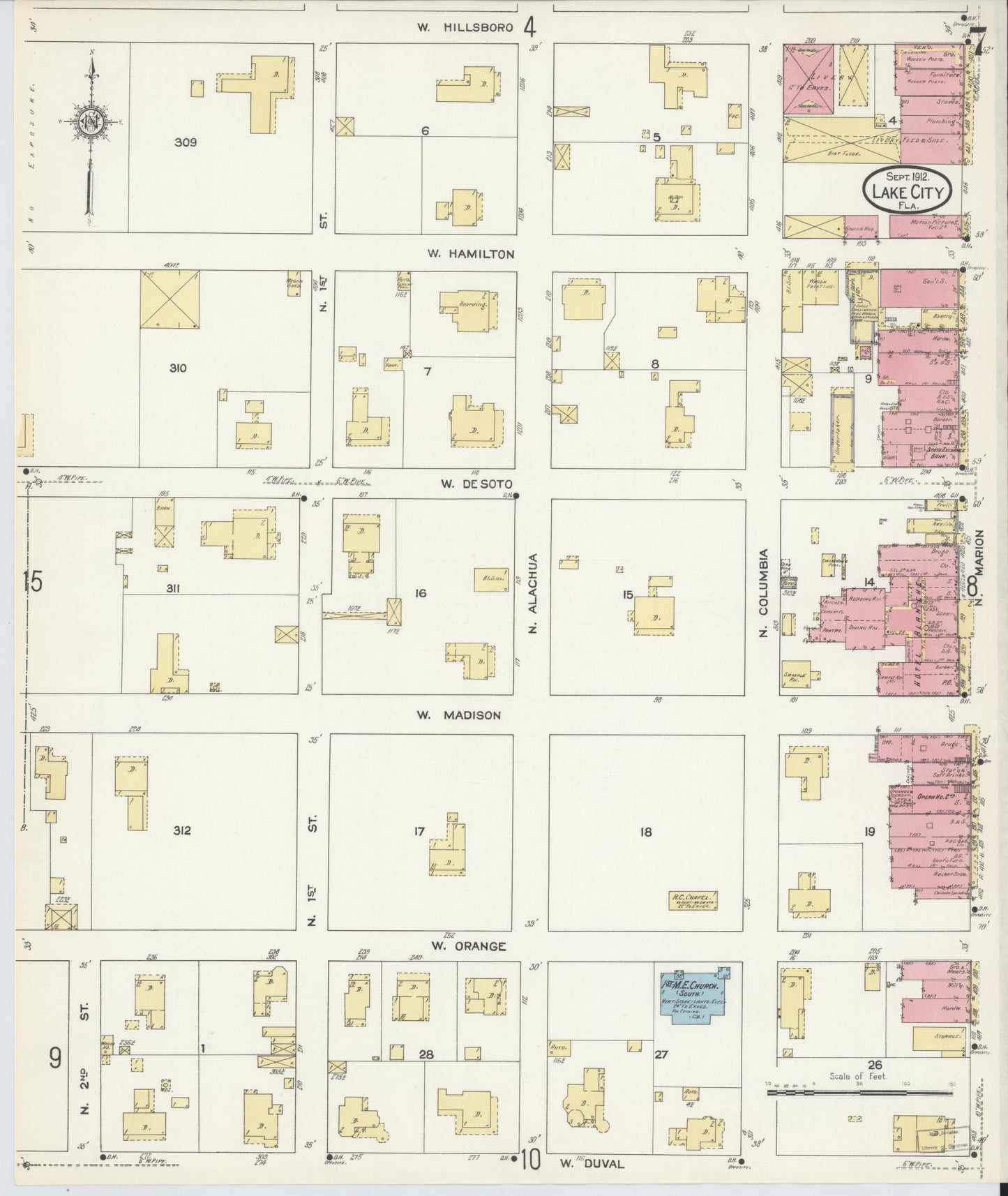 Sanborn Fire Insurance Map from Lake City, Columbia County, Florida (1912), Sheet #0007 - Complete Map Set gallery image, historic Sanborn map, vintage wall art, Florida Florida