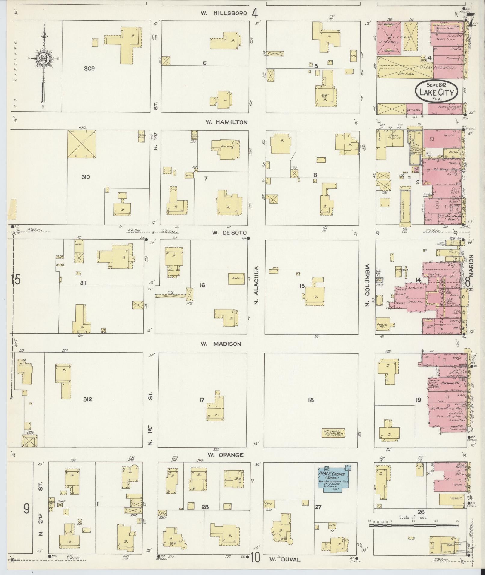 Sanborn Fire Insurance Map from Lake City, Columbia County, Florida (1912), Sheet #0007 - Complete Map Set gallery image, historic Sanborn map, vintage wall art, Florida Florida
