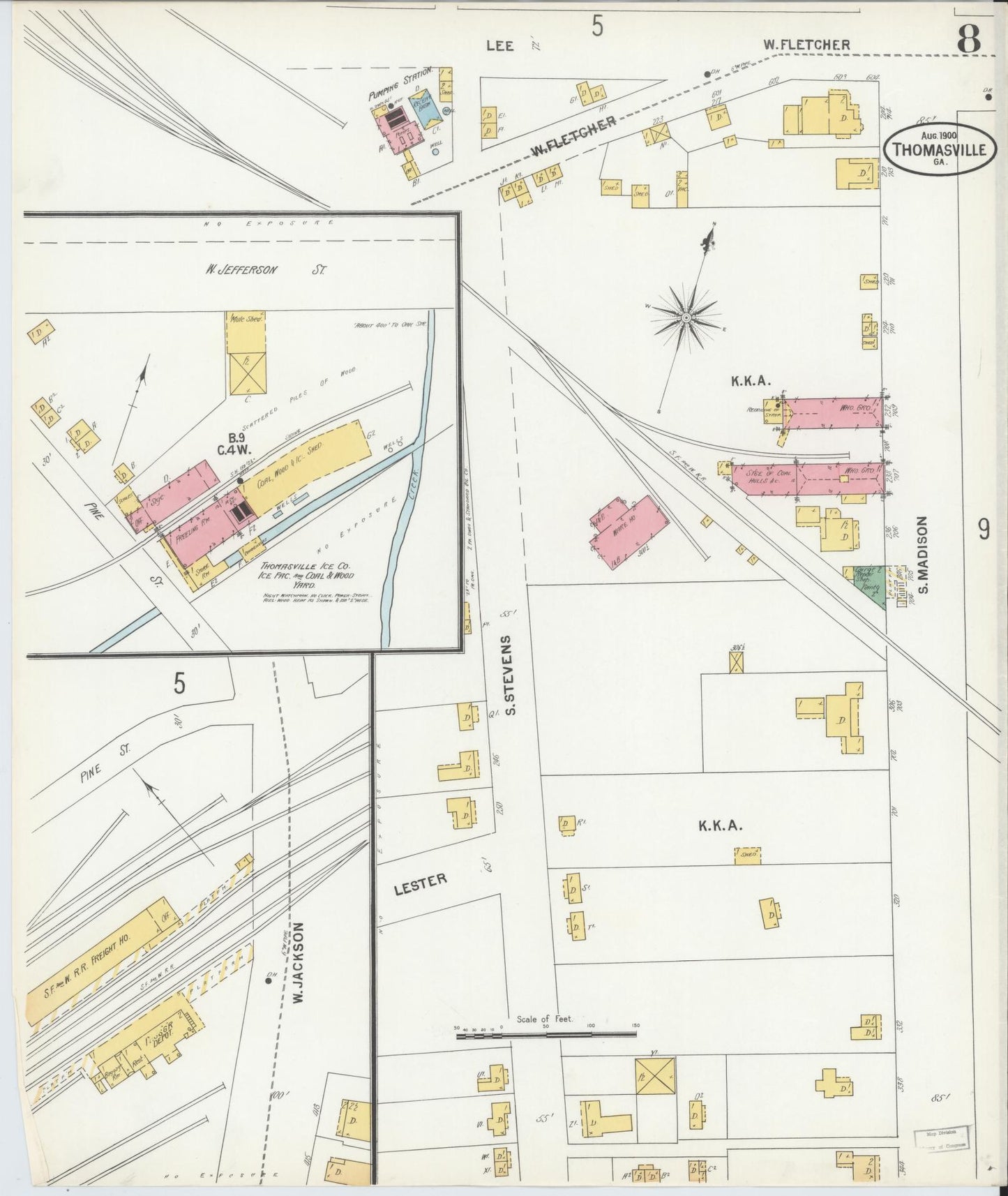 Sanborn Fire Insurance Map from Thomasville, Thomas County, Georgia (1900), Sheet #0008 - Complete Map Set gallery image, historic Sanborn map, vintage wall art, Georgia Georgia