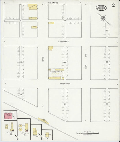 Sanborn Fire Insurance Map from Asher, Pottawatomie County, Oklahoma (1919), Sheet #0002 - Complete Map Set gallery image, historic Sanborn map, vintage wall art, Oklahoma Oklahoma