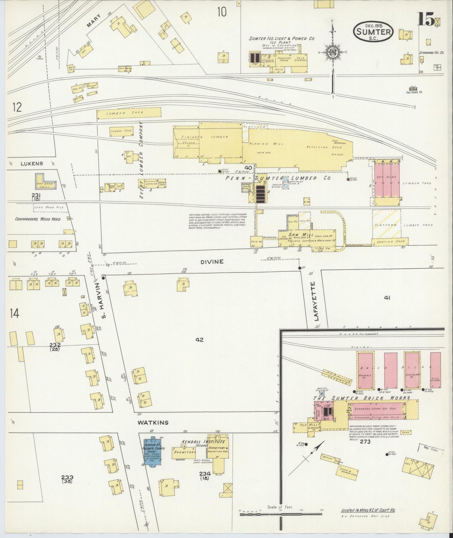 Sanborn Fire Insurance Map from Sumter, Sumter County, South Carolina (1915), Sheet #0015 - Historic Sanborn Fire Insurance Map Print, vintage old map wall art, antique decor, genealogy gift, South Carolina South Carolina map